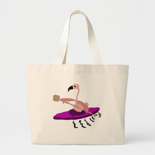 Funny Flamingo Kayaking Grote Tote Bag (Voorkant)