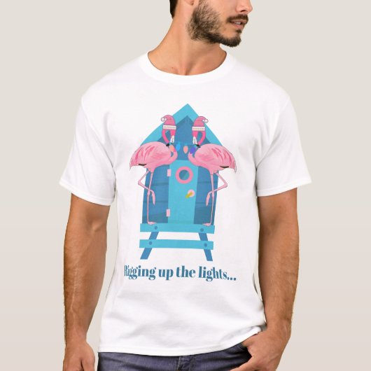 Funny Flamingo kerstlampjes Beach Hut T-shirt (Voorkant)