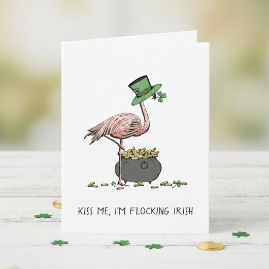 Funny Flamingo Kiss Me I'm Irish St Patrick's Day Kaart