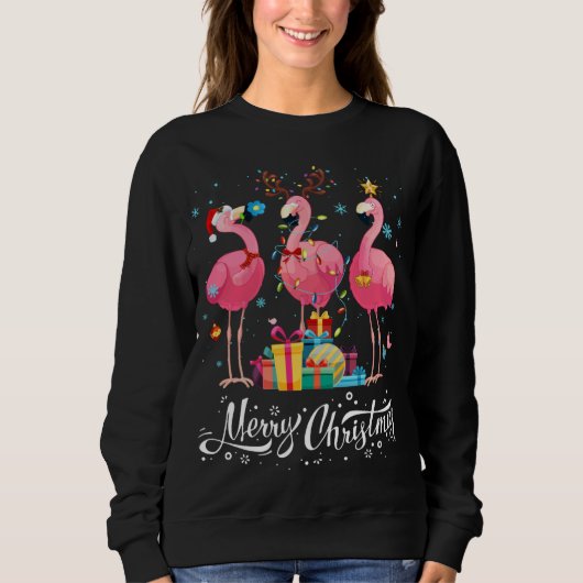 Funny Flamingo Lights Santa Hat Sweater Xmas Tree (Voorkant)
