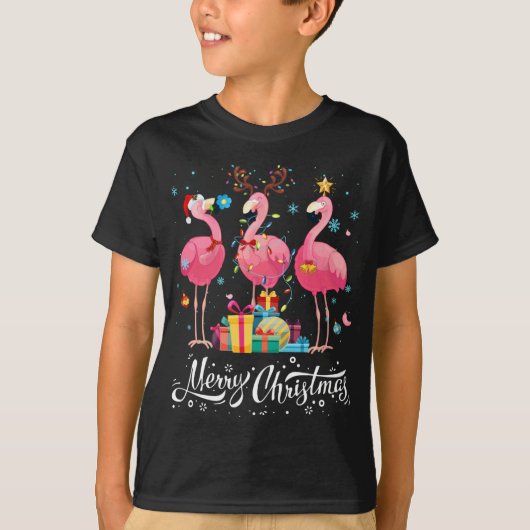 Funny Flamingo Lights Santa Hat Sweater Xmas Tree T-shirt (Voorkant)