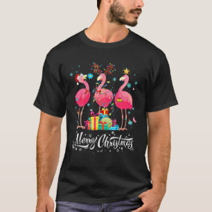Funny Flamingo Lights Santa Hat Sweater Xmas Tree T-shirt