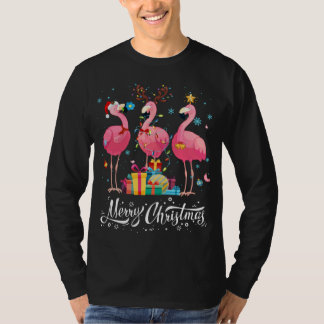 Funny Flamingo Lights Santa Hat Sweater Xmas Tree T-shirt