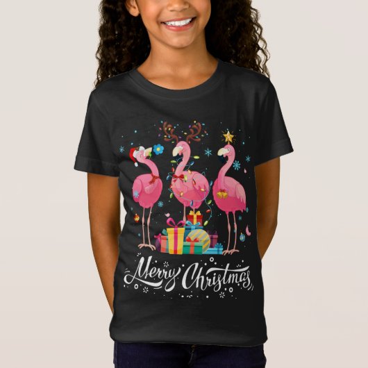 Funny Flamingo Lights Santa Hat Sweater Xmas Tree T-shirt (Voorkant)