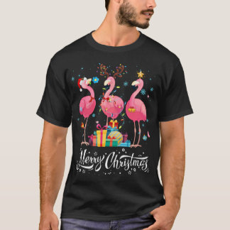 Funny Flamingo Lights Santa Hat Sweater Xmas Tree T-shirt