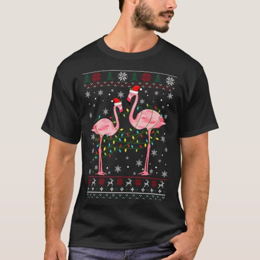 Funny Flamingo Lights Tangled Ugly Sweater Christm T-shirt (Voorkant)