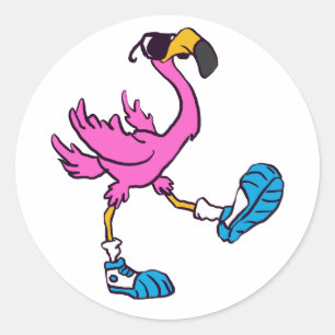 Funny Flamingo met zonnebrillen   Achterkleur kiez Ronde Sticker