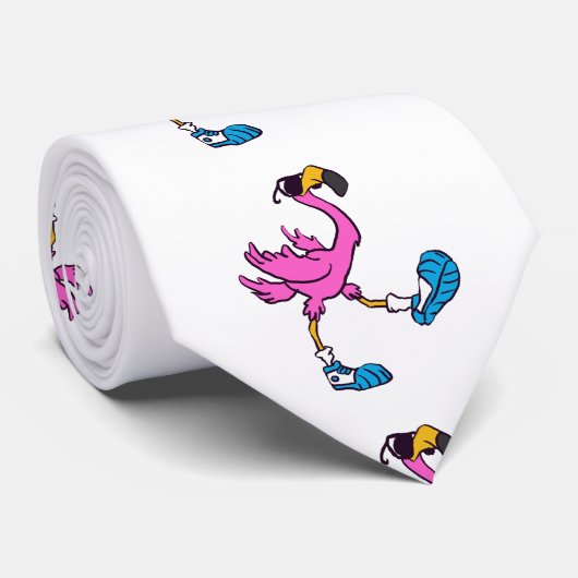 Funny Flamingo met zonnebrillen | Achterkleur kiez Stropdas (Opgerold)