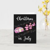 Funny Flamingo Pink Retro Camping Car Kerstin Kaart (Gele Bloem)
