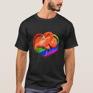 Funny Flamingo Rainbow Heart Dierenvriend Gay Prid T-shirt