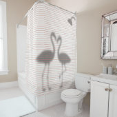 Funny Flamingo Shadow Pink Stripe Douchegordijn (In situ)