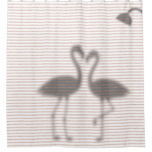 Funny Flamingo Shadow Pink Stripe Douchegordijn (Voorkant)