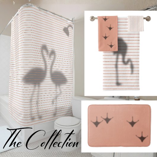 Funny Flamingo Shadow Pink Stripe Douchegordijn