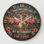 Funny Flamingo Tropical Humorous Beach House Grote Klok (Voorkant)