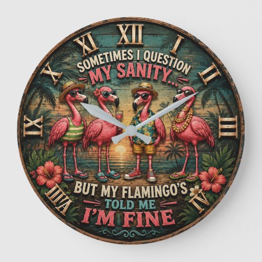 Funny Flamingo Tropical Humorous Beach House Grote Klok (Voorkant)
