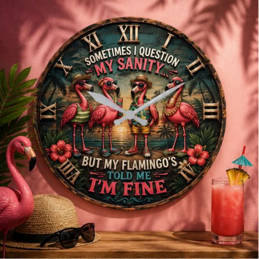 Funny Flamingo Tropical Humorous Beach House Grote Klok