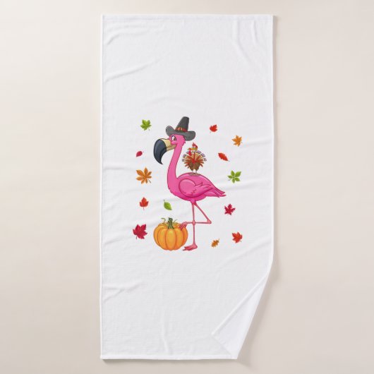 Funny Flamingo Turkey Thanksgiving Pumpkin Badhanddoek (Badhanddoek)