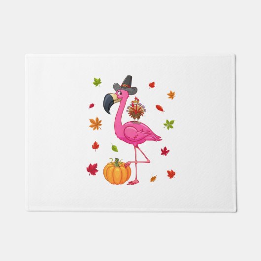 Funny Flamingo Turkey Thanksgiving Pumpkin Deurmat (Voorkant)