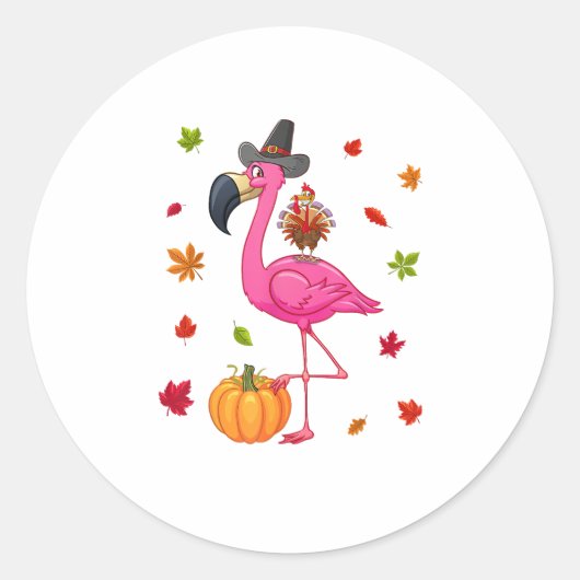 Funny Flamingo Turkey Thanksgiving Pumpkin Ronde Sticker (Voorkant)