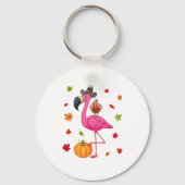 Funny Flamingo Turkey Thanksgiving Pumpkin Sleutelhanger (Voorkant)