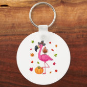 Funny Flamingo Turkey Thanksgiving Pumpkin Sleutelhanger (Voorkant)