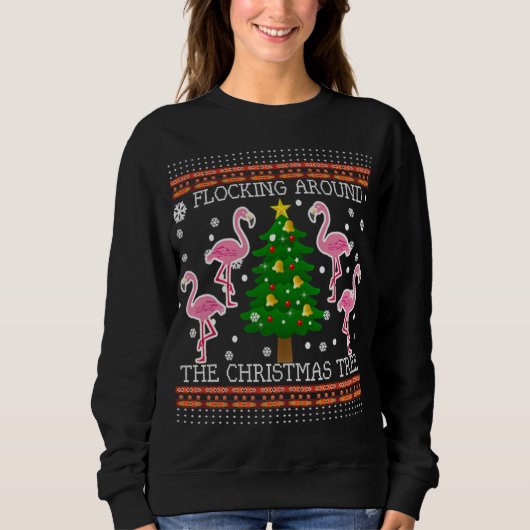 Funny Flamingo Ugly Kerstmis Snow Sweater Ju (Voorkant)