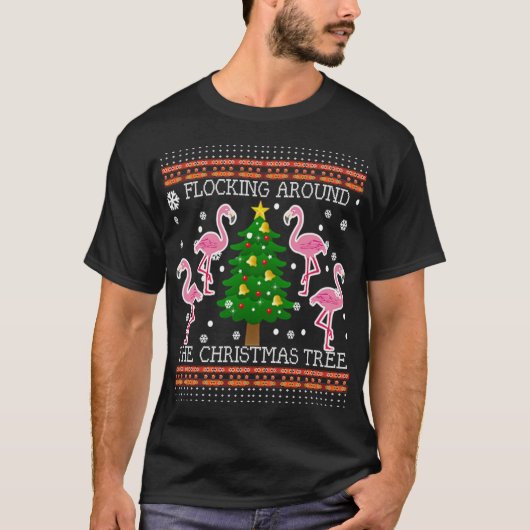 Funny Flamingo Ugly Kerstmis Snow Sweater Ju T-shirt (Voorkant)