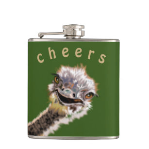 Funny Flask Cheers Speful Happy Ostrich - Smile Heupfles