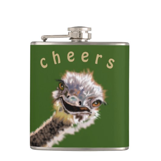 Funny Flask Cheers Speful Happy Ostrich - Smile Heupfles (Voorkant)