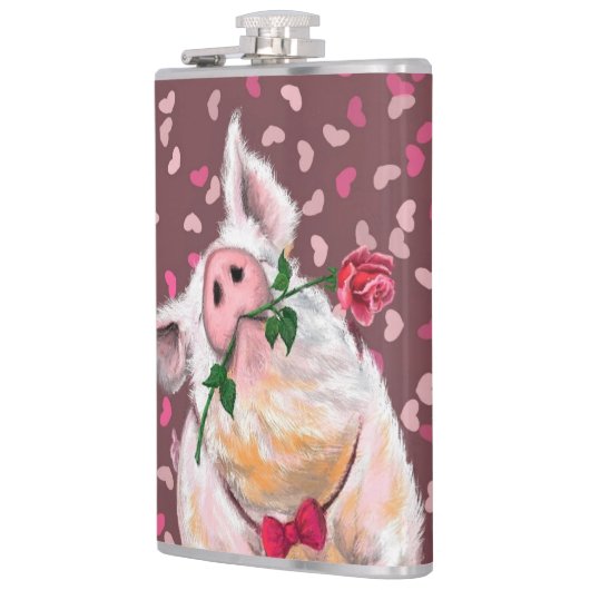 Funny Flask Gentleman Pig met Roos Heupfles (Links)