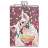 Funny Flask Gentleman Pig met Roos Heupfles (Voorkant)