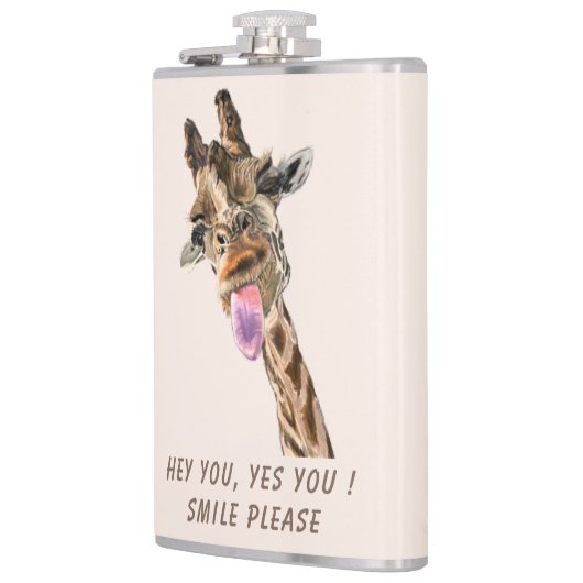 Funny Flask met Speelse Giraffe Smile Custom Text Heupfles (Links)