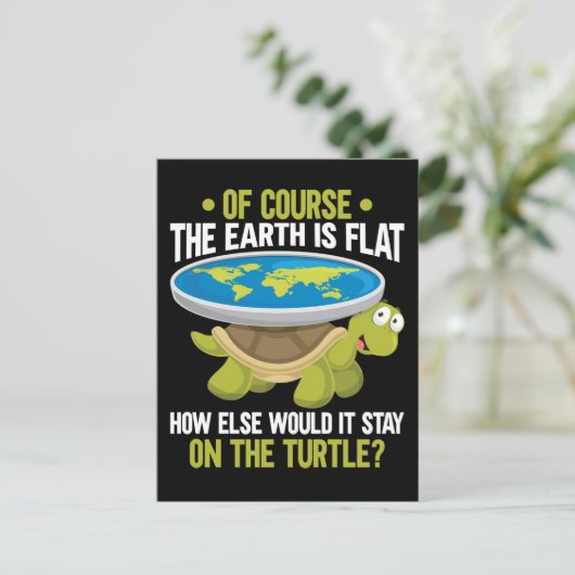 Funny Flat Earth Society Turtle Humor Briefkaart (Staand voorkant)