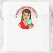 Funny Flipping the Bird Ethnic Retro Lady Ronde Sticker (Tas)