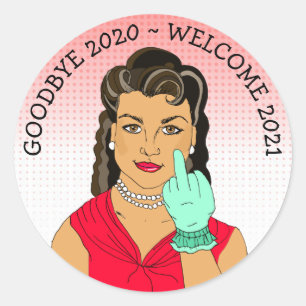 Funny Flipping the Bird Ethnic Retro Lady Ronde Sticker