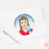Funny Flipping the Bird Retro Lady Ronde Sticker (Envelop)