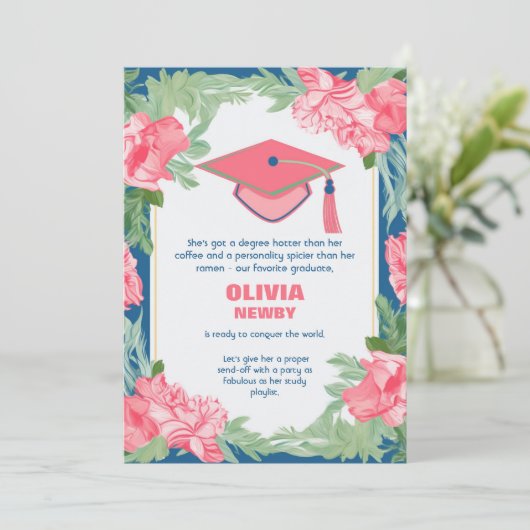 Funny Floral Brilliance Afstudeerder Party Kaart (Staand voorkant)