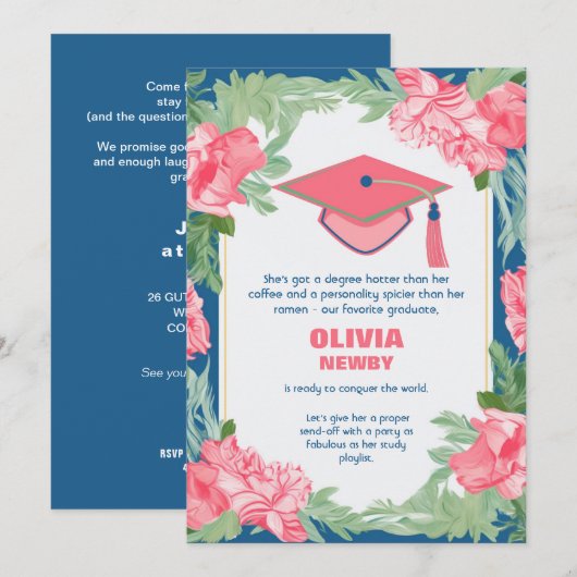 Funny Floral Brilliance Afstudeerder Party Kaart (Voorkant / Achterkant)