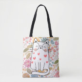 Funny Floral Cat met glas Tote Bag (Voorkant)