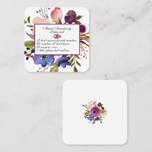 Funny Floral Introvert Vierkante Visitekaartje (Voorkant / Achterkant)