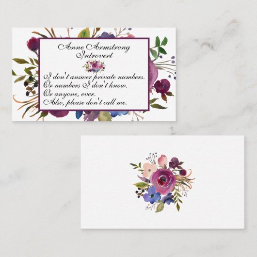 Funny Floral Introvert Visitekaartje (Voorkant / Achterkant)
