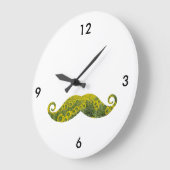 Funny Floral Mustache Round (Grote Muur) Grote Klok (Hoek)