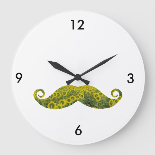 Funny Floral Mustache Round (Grote Muur) Grote Klok (Voorkant)