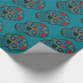 Funny Floral Skull Blauwgroen Gift Wrapping Paper Cadeaupapier (Hoek)