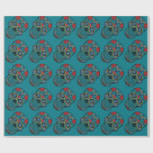 Funny Floral Skull Blauwgroen Gift Wrapping Paper Cadeaupapier (Vlak)