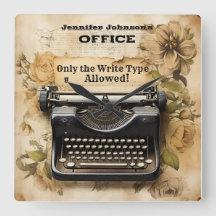 Funny Floral  Typewriter wandklok