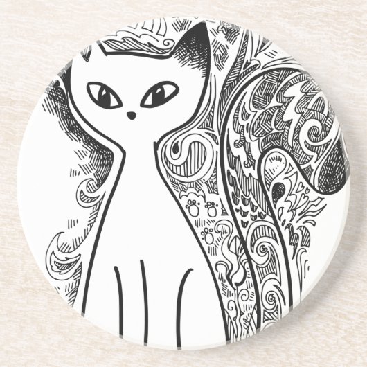 Funny florale katten zandsteen onderzetter (Voorkant)