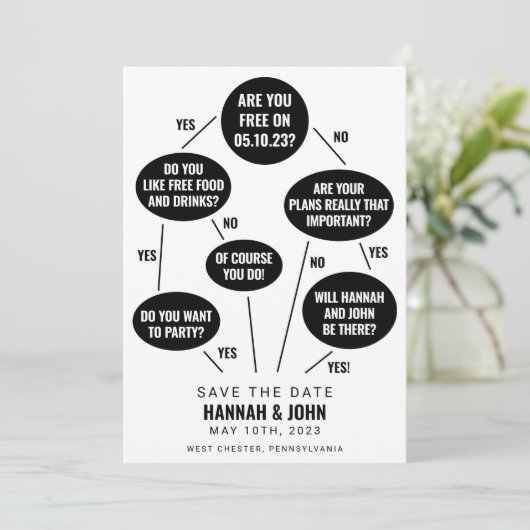 Funny Flow Chart Wedding Save the Date (Staand voorkant)