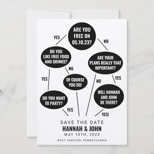 Funny Flow Chart Wedding Save the Date (Voorkant)