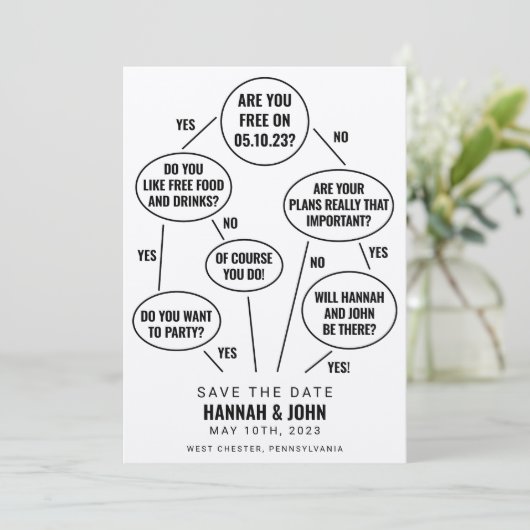 Funny Flow Chart Wedding Save the Date (Staand voorkant)